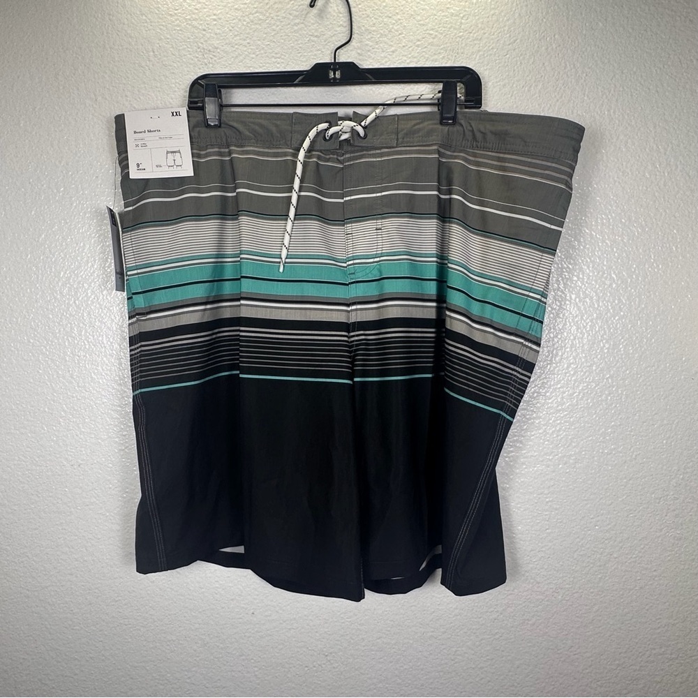 Goodfellow & Co Board Shorts XXL Striped Gray Black Teal 4-Way Stretch